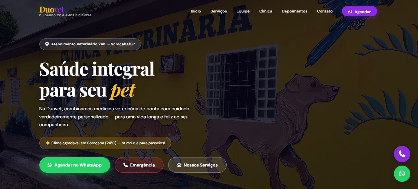 Página inicial do site da clínica veterinária DuoVet